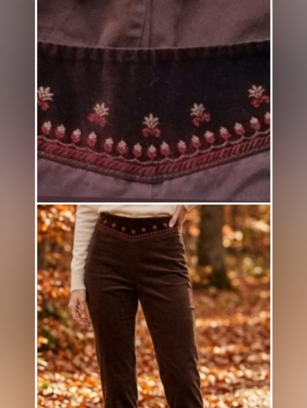 ANN TAYLOR LOFT Pants sz 6P Embroidered Velvet Panel Chocolate Brown Side Zip